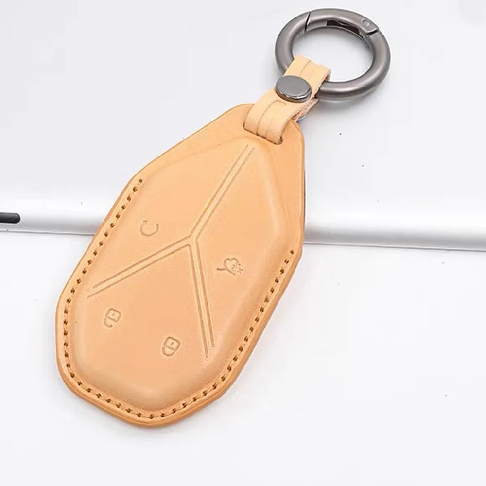 For BYD Leopard 5 & 8  Denza B5 2023-2026 Genuine Leather & Suede Smart Key Fob Case Cover Keychain Protection Accessories
