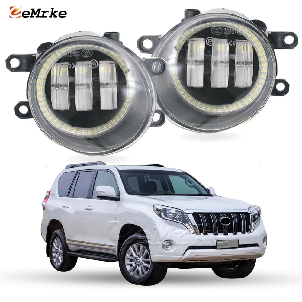 LED Car Fog Lights PTF Clear Lens + Angel Eyes Ring for Toyota Land Cruiser Prado J150 1st Facelift 2013/09 2014 2015 2016 2017