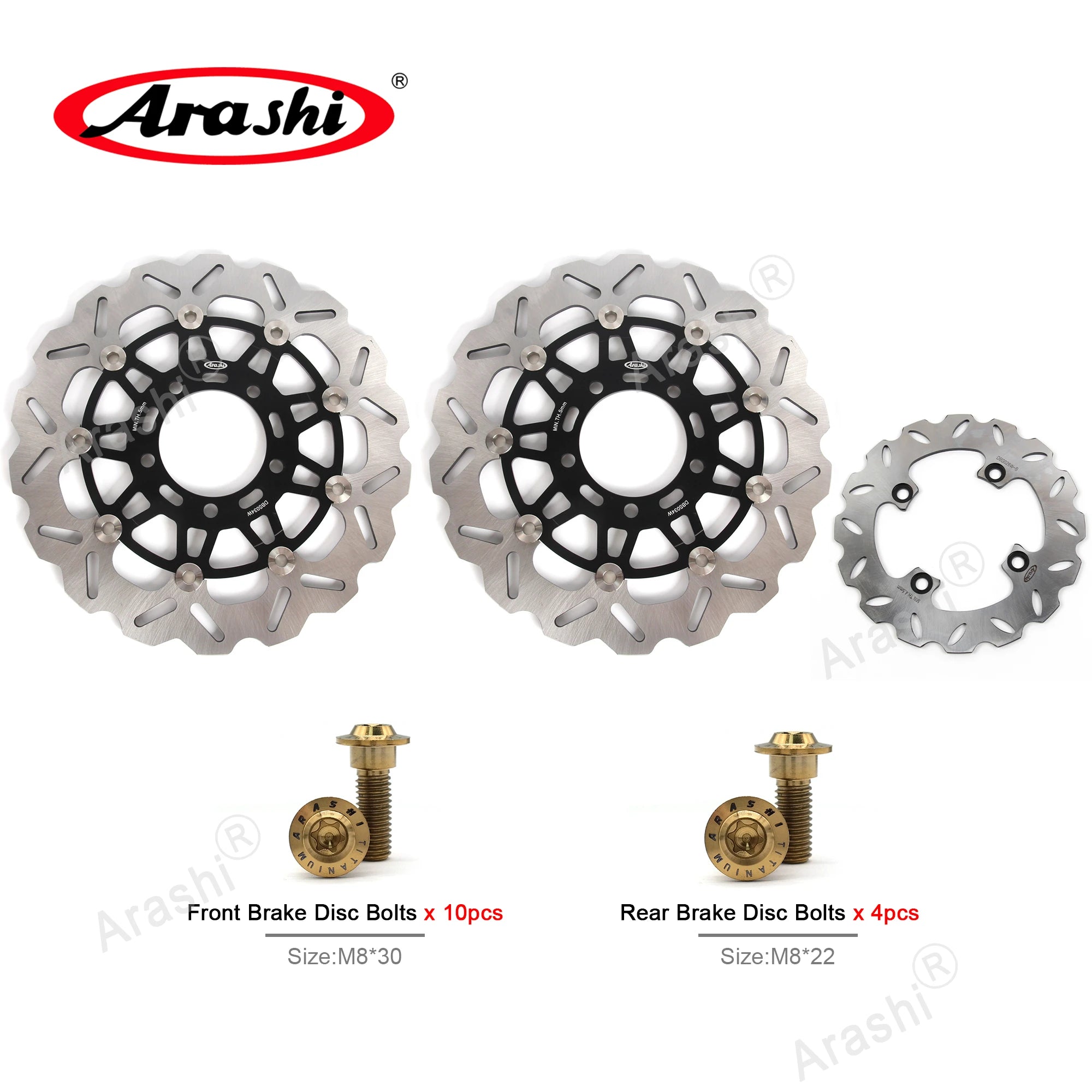 Arashi 1 Set For KAWASAKI ZX6R NINJA 600 2007 2008 2009 2010 2011 2012 2013 2014 2015 CNC Front Rear Brake Disc Rotors ZX-6R