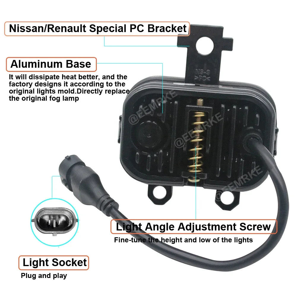 High Power 40W Led Fog Lights for Nissan Juke F16 MK II 2019 2020 2021 2022 2023 Front Head Lamp w/ Lens DRL 12V  White Yellow