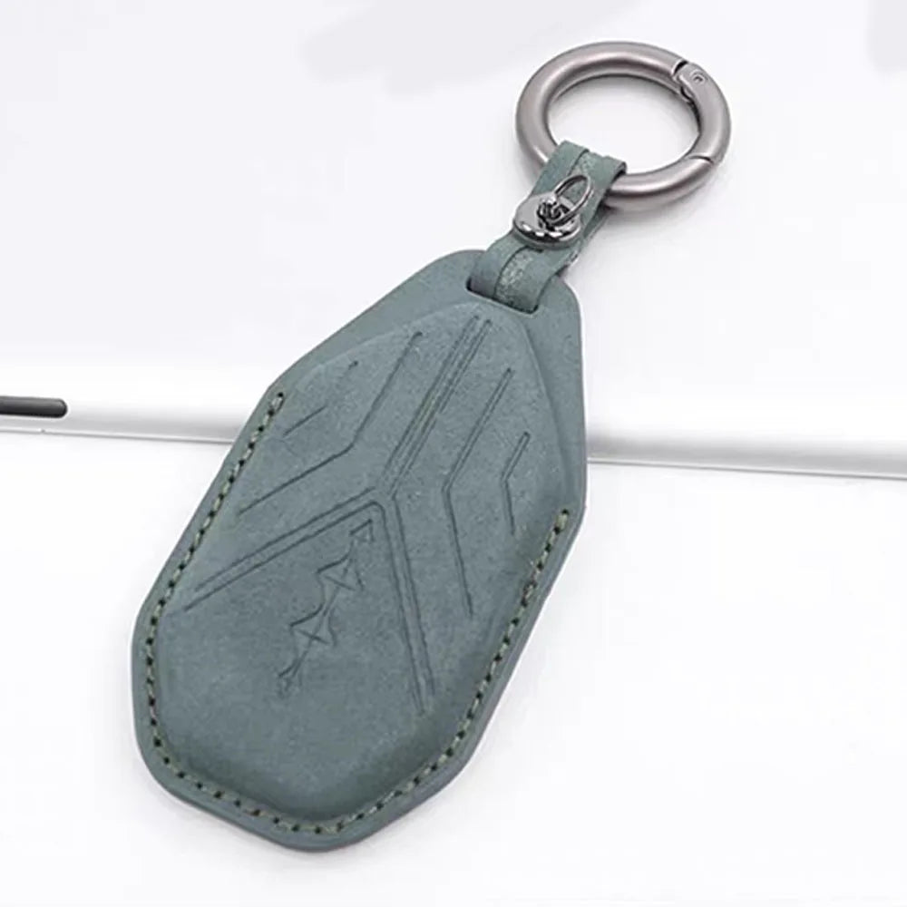 For BYD Leopard 5 & 8  Denza B5 2023-2026 Genuine Leather & Suede Smart Key Fob Case Cover Keychain Protection Accessories