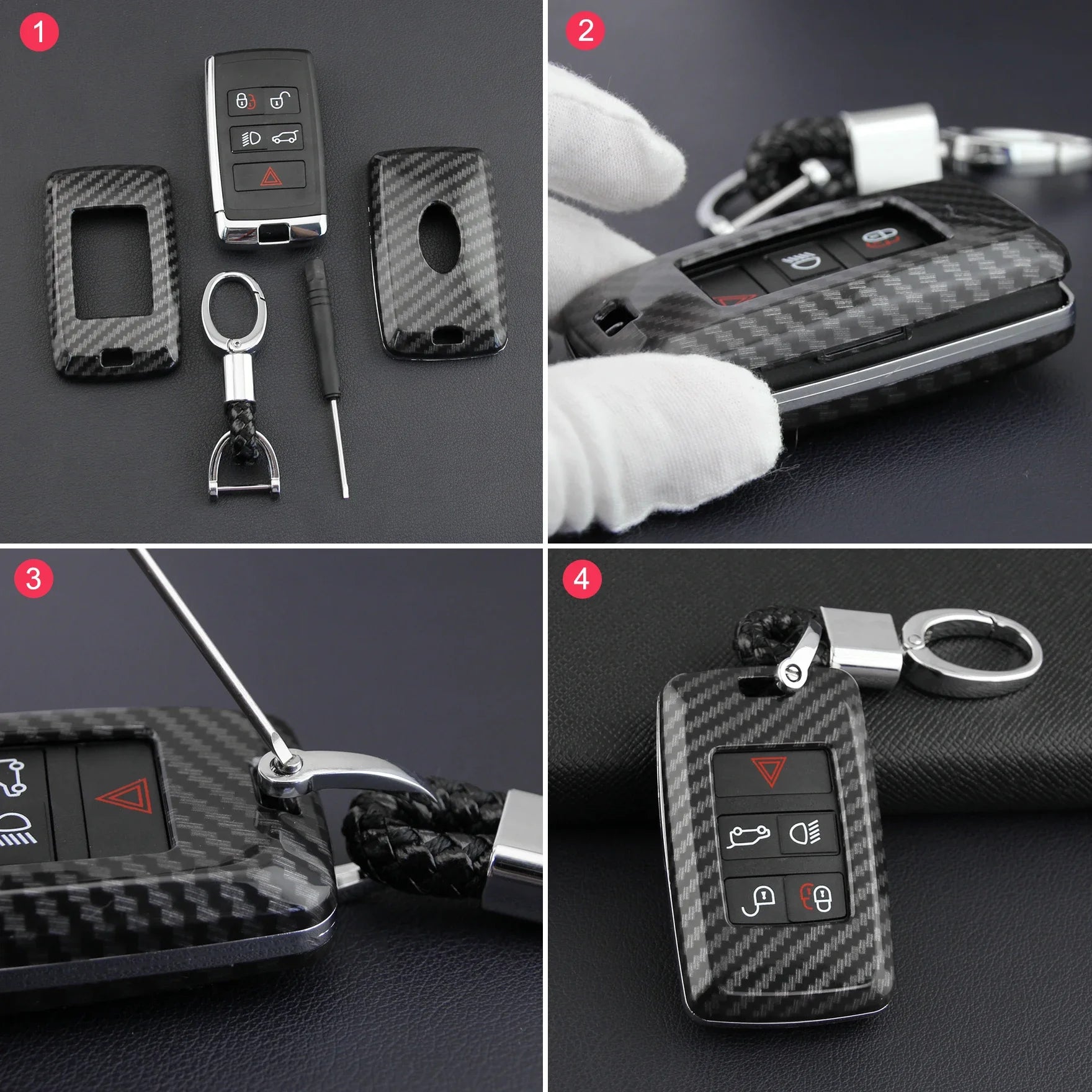 Carbon Fiber Car Key Fob Cover Chain Case For Land Range Rover Sport Evoque Velar Discovery Defender 90 110 130 Jaguar XE XF