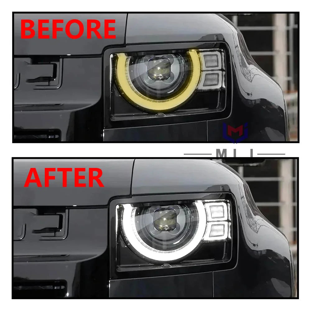 Superbright White Lightsource Car Headlight DRL Chips Light Guide Tube Strip Repair Parts For Land Rover Defender 2021 2022 2023