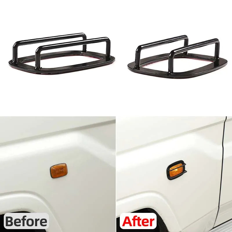 2Pcs Carbon Steel Black For Toyota Land Cruiser LC76 2007-2026+ Car Side Turn Signal Protection Grille Modification Accessories