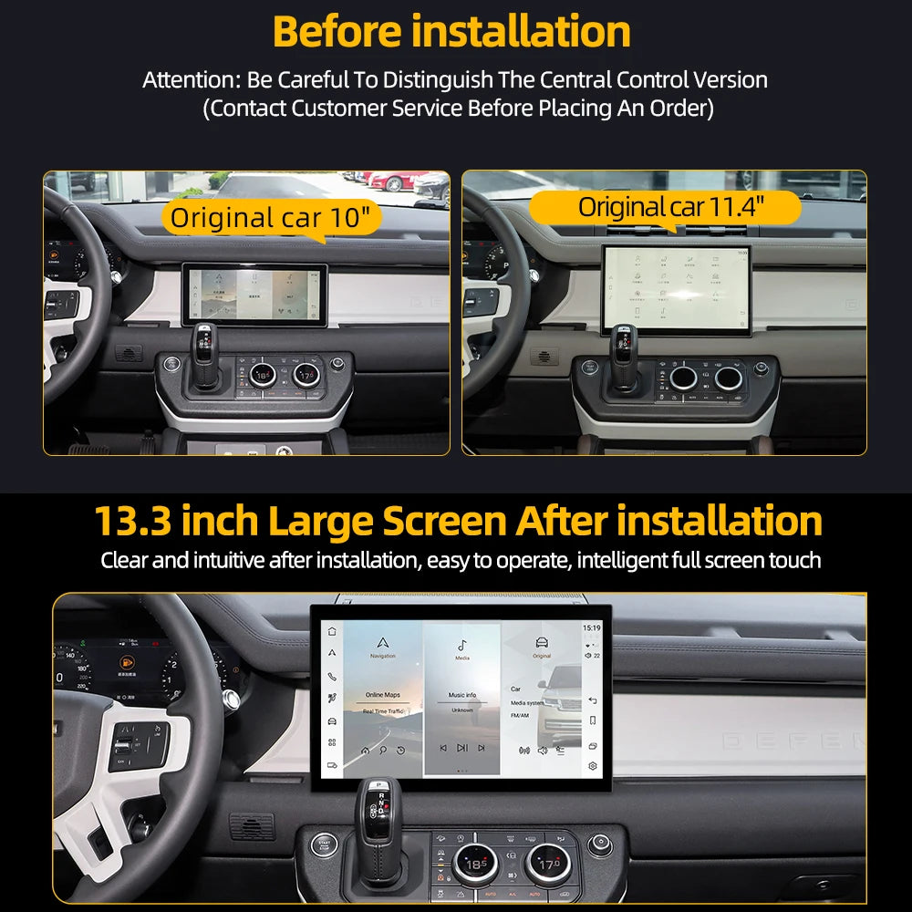 For 2018-2024 Land Rover Defender 13.3" Android Touch Screen Wireless CarPlay Built-in GPS Navigation for 1 Year