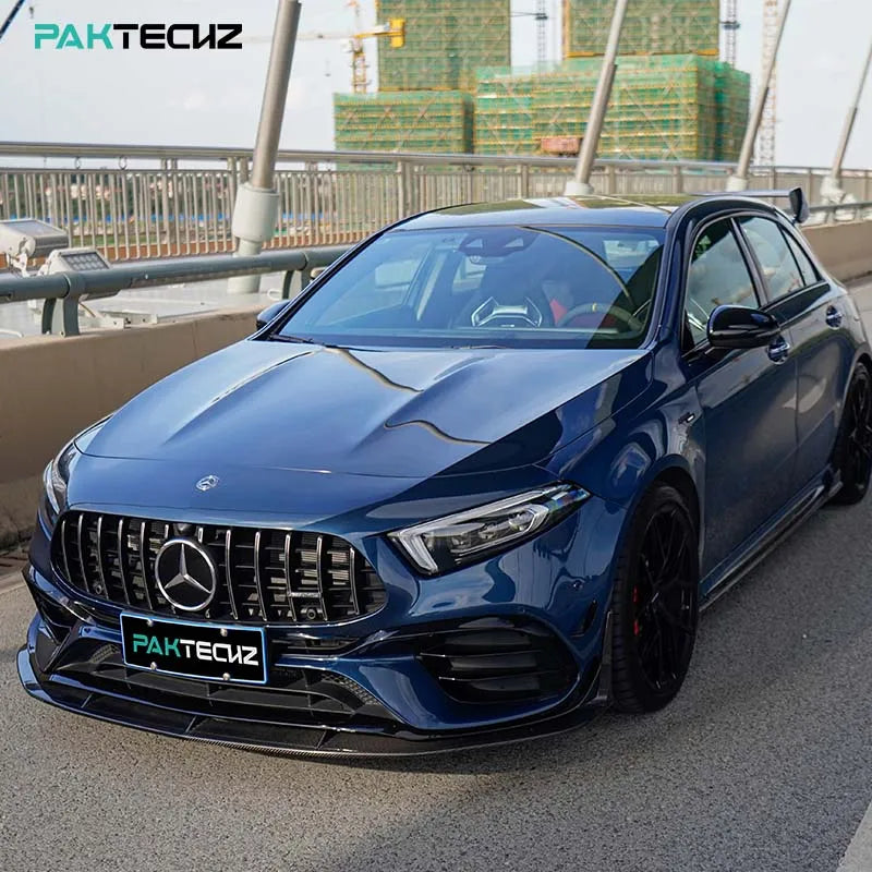 Paktechz Prepreg Carbon Fiber Bodykit Front Spoiler Splitter Bumper Lip for Mercedes Benz W177 AMG A45 A45s