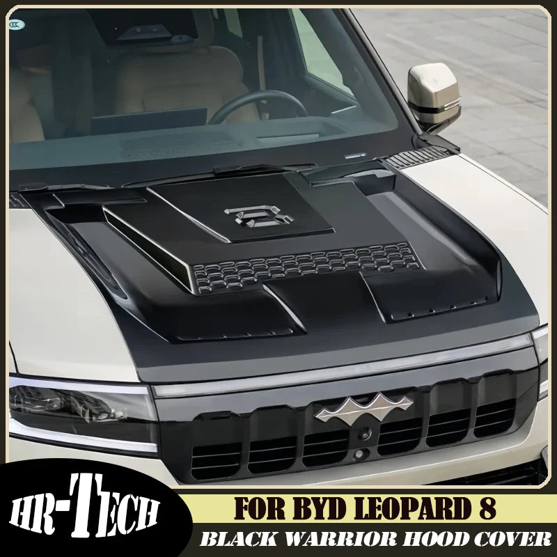 Car Black Warrior Hood Cover Suitable for BYD Leopard 8 2024 2025 Modified Car Engine Hood Sand and Stone Protection Cover