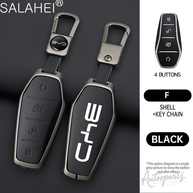 Metal Leather Car Key Case Cover For BYD Song Plus Atto 3 Han EV Yuan Tang DM 2018 Qin Seal Dolphin E2 Auto Keychain Accessories