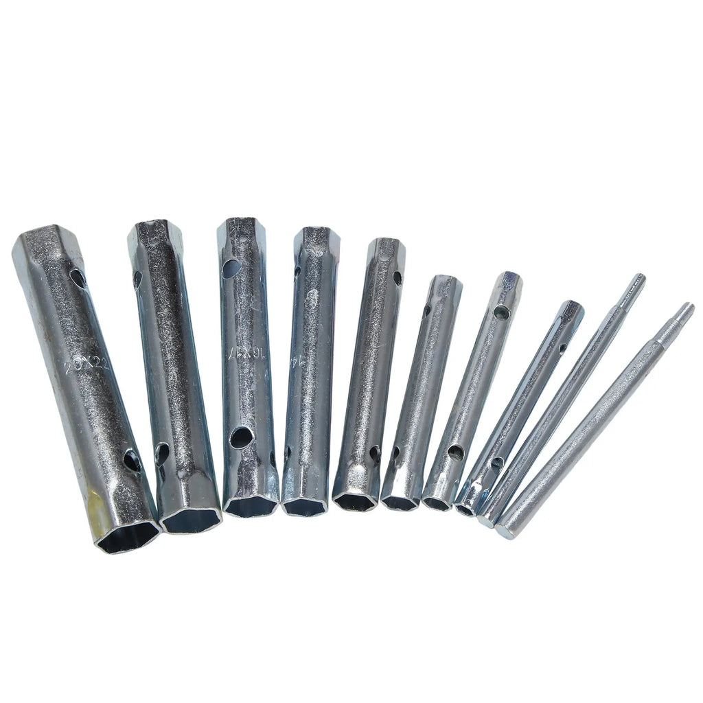 AB09 10Pcs 6-22mm Metric Tubular Box Wrench Set Tube Bar Spark-Plug Spanner Steel Double Ended for Automotive Plumb Repair