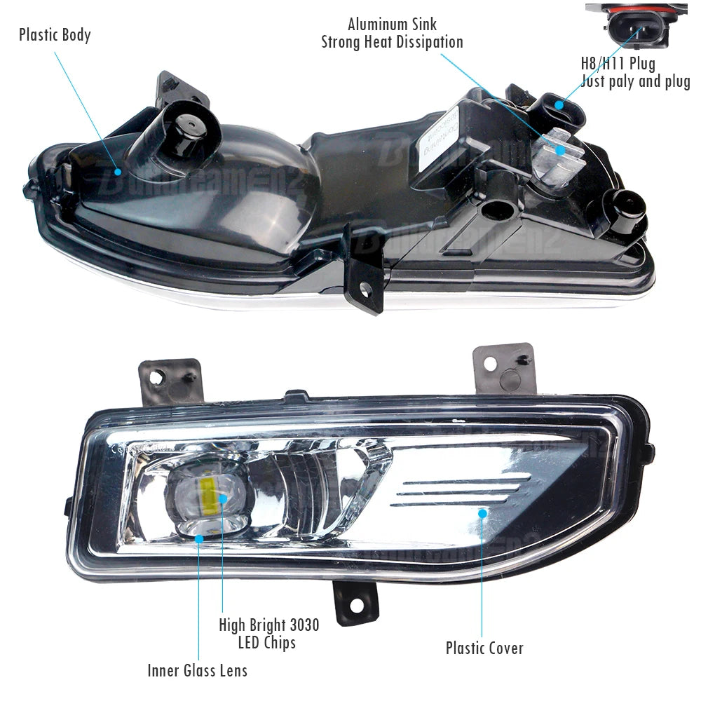 30W 4000LM Car Front Bumper LED Fog Light Assembly Harness Wire Bracket Cover For Nissan X-Trail Xtrail T32 2017 2018 2019 2020