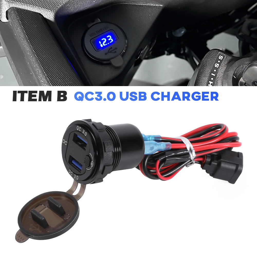 لـ هوندا XL750 ترانسالب 750 CRF أفريقيا توين 1000 1100 شاحن USB QC3.0 موصل مقبس طاقة 12 فولت قابس مقبس USB مزدوج مع كابل