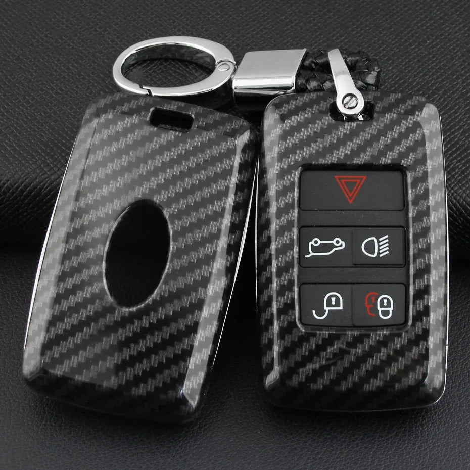 Carbon Fiber Car Key Fob Cover Chain Case For Land Range Rover Sport Evoque Velar Discovery Defender 90 110 130 Jaguar XE XF