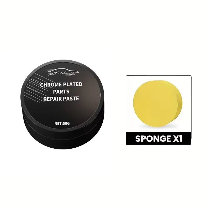Chrome Restoration Paste for Cars - Metal Polishing Paste with Sponge for Wheels Door Handles & Windows Exterior Vehicle Care