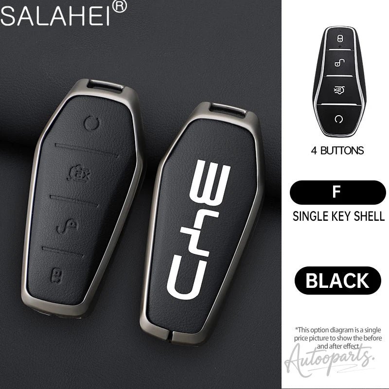 Metal Leather Car Key Case Cover For BYD Song Plus Atto 3 Han EV Yuan Tang DM 2018 Qin Seal Dolphin E2 Auto Keychain Accessories