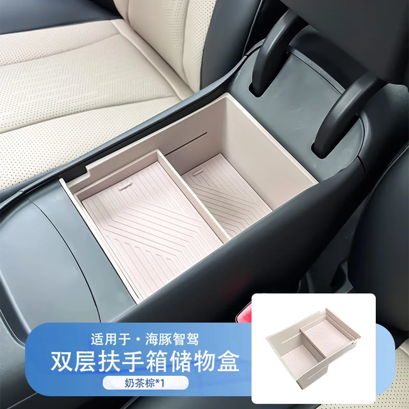For BYD Dolphin Smart Driving Edition 2025 Armrest Box Double-layer Storage Box Car Modification Supplies Sliding Storage Box