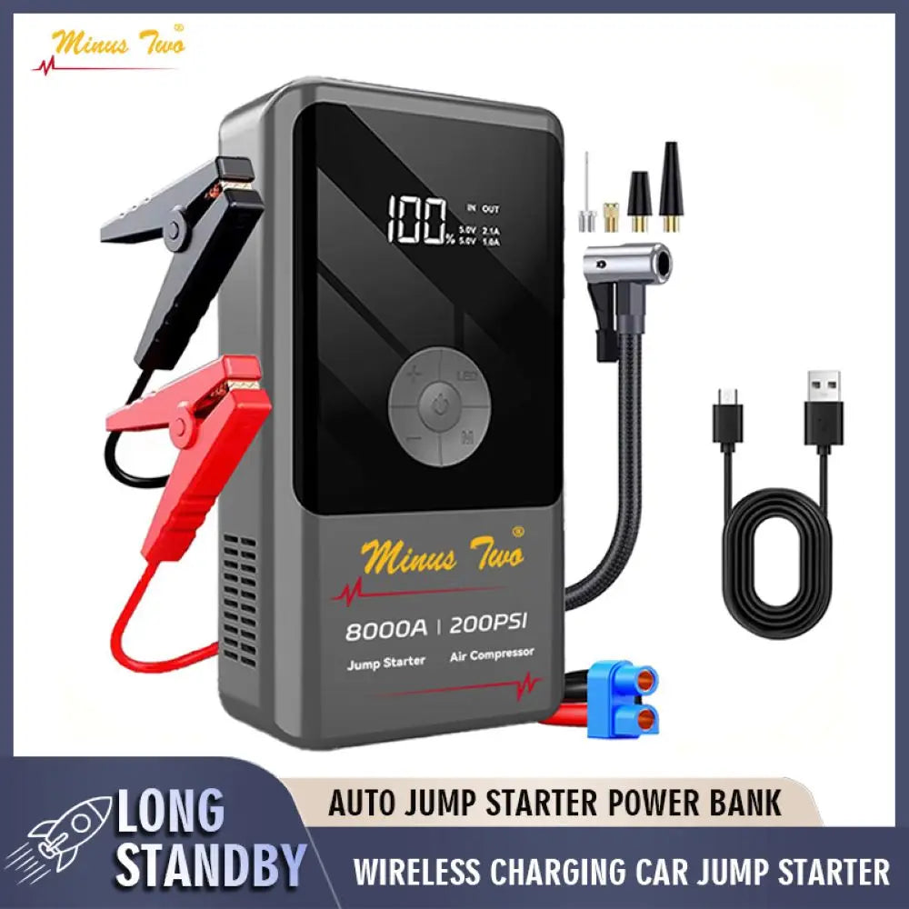 2000A Jump Starter with 160PSI Air Compressor, 12V Car Battery Booster, 65W Fast Charge, 88.6 WHPortable Tire Inflator