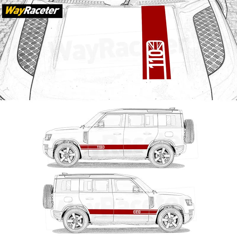3 Pcs/Set Door Side Stripes Sticker Union Jack Hood Bonnet Decal For Land Rover Defender L663 110 2025 2024 2023 2020 Accessorie