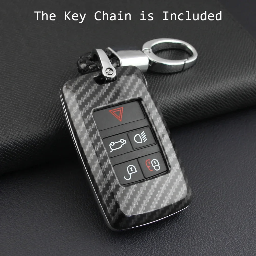 Carbon Fiber Car Key Fob Cover Chain Case For Land Range Rover Sport Evoque Velar Discovery Defender 90 110 130 Jaguar XE XF