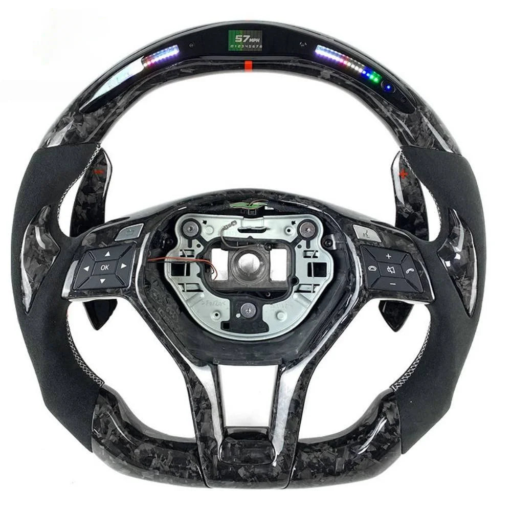 for Mercedes Benz W204 W212 W218 W117 W116 GLC CLS Class a LED Carbon Fiber Handmade Leather Steering Wheel Without airbags