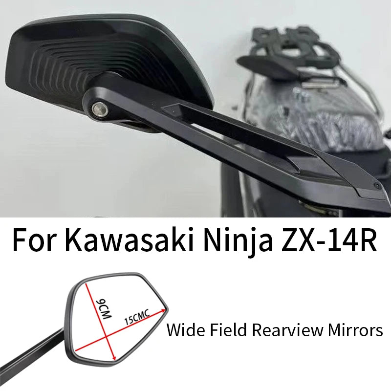 For Kawasaki Ninja ZX-14R Motorcycle Rearview Mirrors Wide Vision Aluminum Alloy Side Mirrors Anti-Shake Adjustable Casting