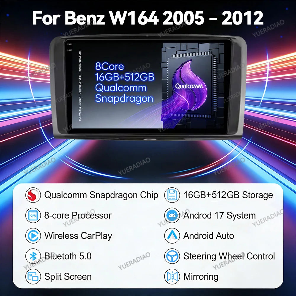 Android 17 Car Radio For Mercedes Benz GL ML W164 ML350 ML500 X164 GL35 GL45 2005 - 2012 GPS NAVI Multimedia Video Player 2DIN