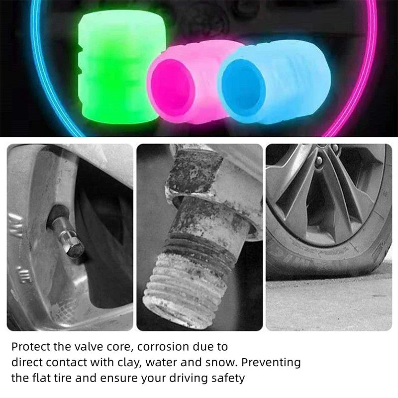Fluorescent Night Glowing Valve Caps 4Pcs Luminous Car Wheel Tyre Hub Styling Accessories For Audi BMW Mercedes Benz VW Porsche