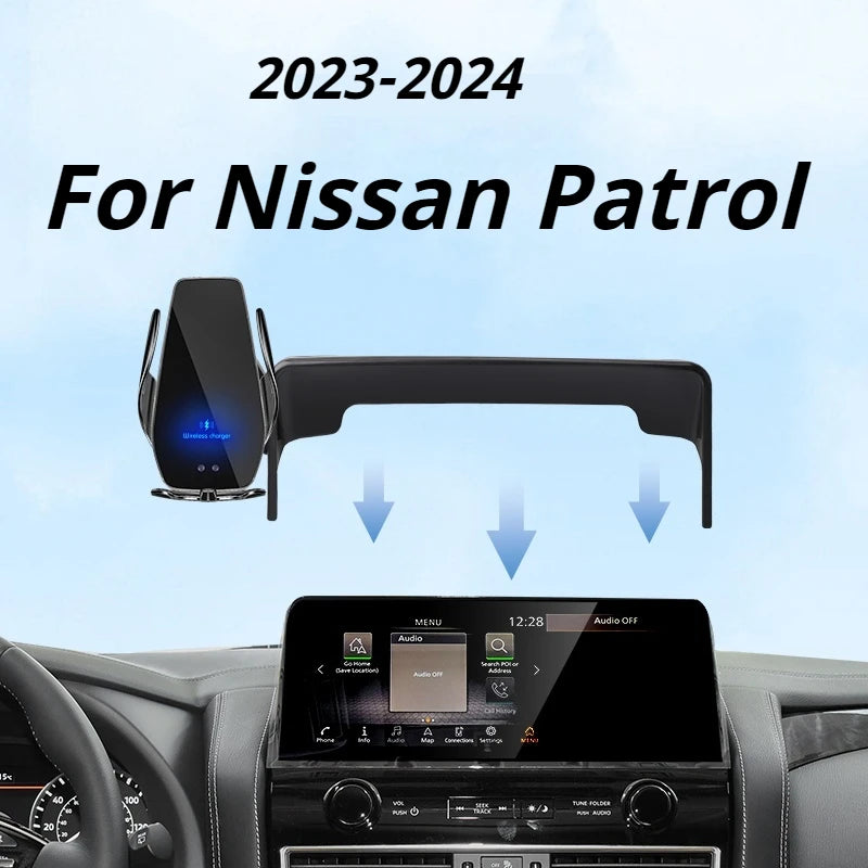 2023-2024 For Nissan Patro Safari Armada Car Screen Phone Holder Wireless Charger Phones Mount 12.3 Inch Size