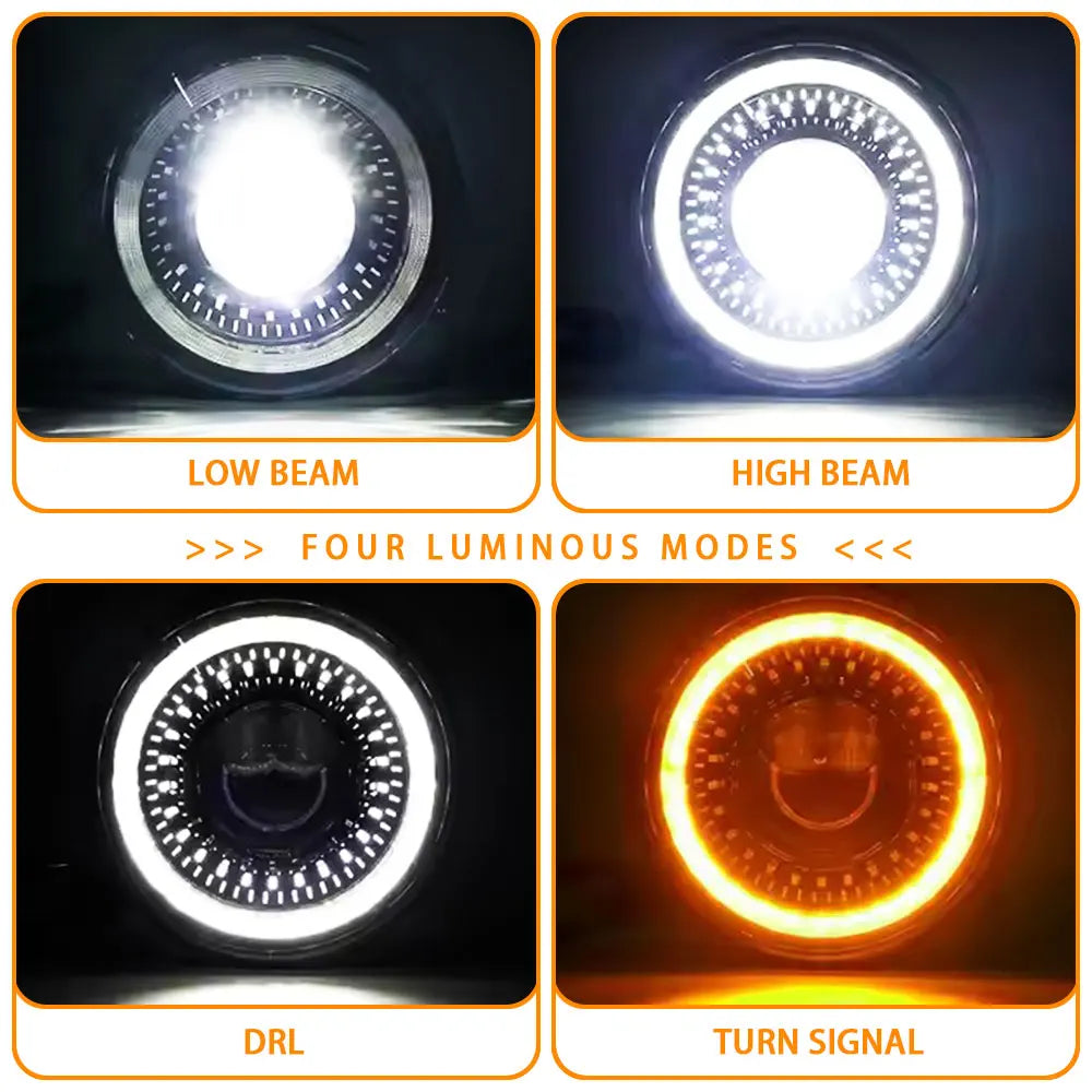 7" LED DRL H4 Halo Ring Amber Turn Signal Headlamp For land rover defender Jeep JK TJ Touring Lada 4x4 Yamaha Niva