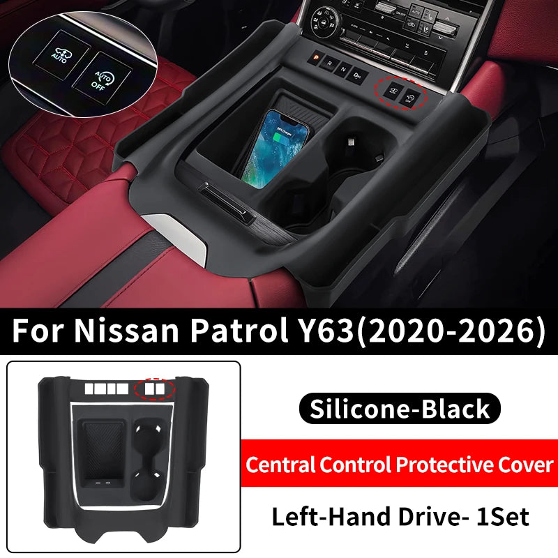 For 2020 2023 2025 2026 Nissan Patrol Y62 Y63 Center Console Silicone Cover Anti-Scratch Protective Case for Cup Holder Armrest