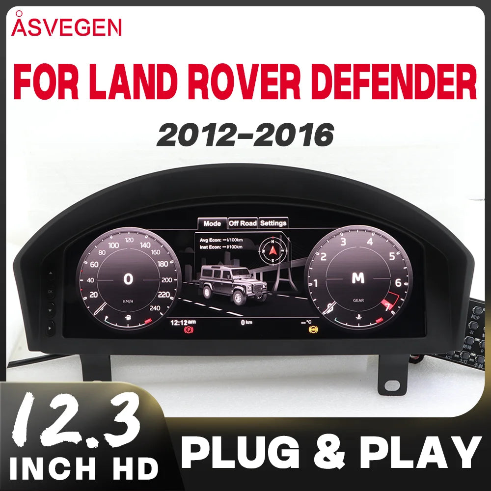 12.3" Digital Instrument Cluster for Land Rover Defender 2012-2016 Full LCD Dashboard Virtual Cockpit Speedometer Retrofit Kit