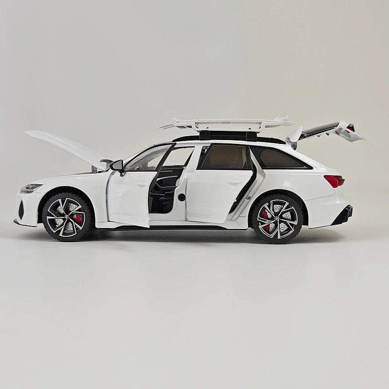 1:24 simulation Audi RS6 alloy car model, doors and engine hood, trunk can be opened, sound and light return force ornaments