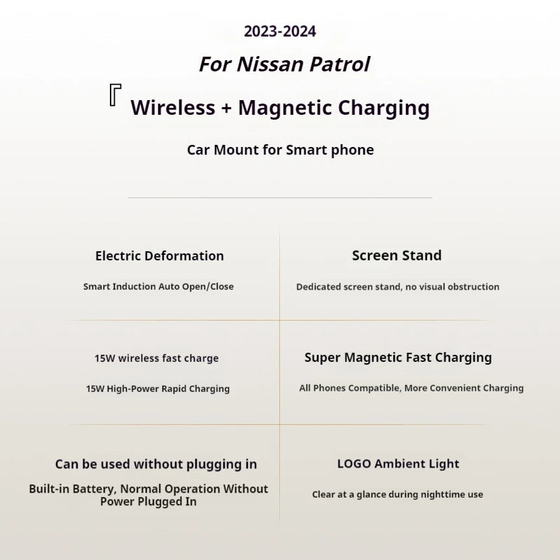 2023-2024 For Nissan Patro Safari Armada Car Screen Phone Holder Wireless Charger Phones Mount 12.3 Inch Size