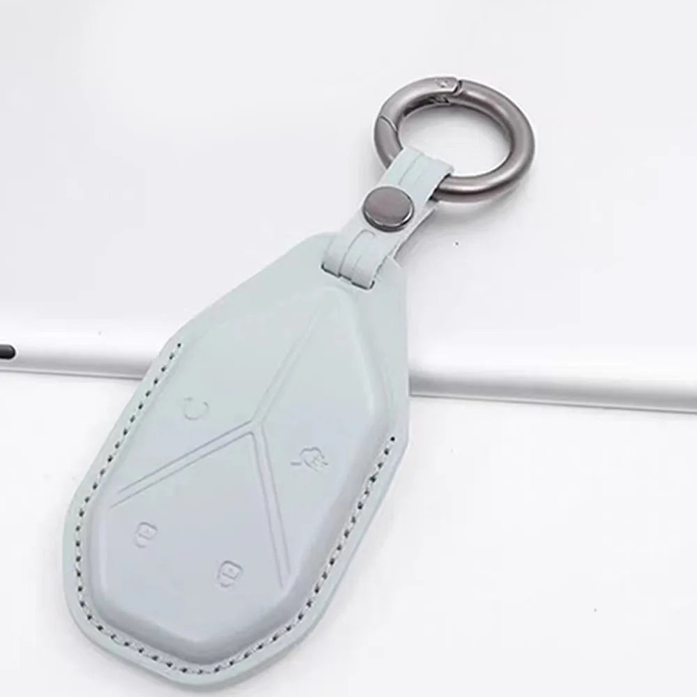 For BYD Leopard 5 & 8  Denza B5 2023-2026 Genuine Leather & Suede Smart Key Fob Case Cover Keychain Protection Accessories