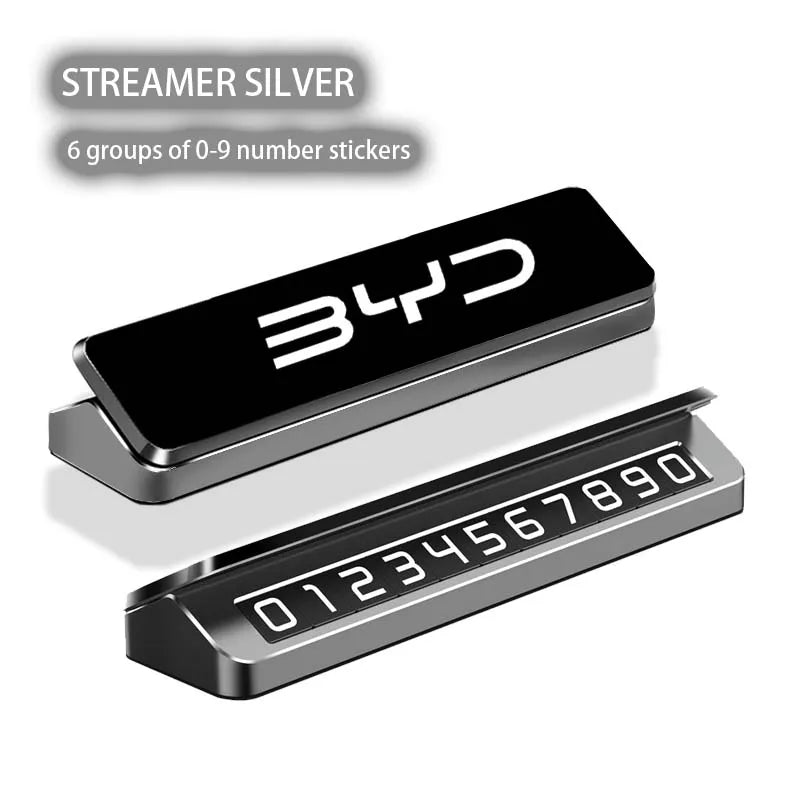 Car Metal Mobile Phone Number Temporary Parking Plate For BYD Leopard 5 8 Dolphin Seal U Dm I Shark 6 Seagull Atto3 Song Tan Qin