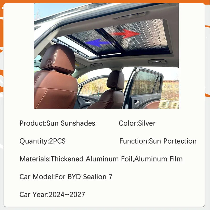 Car Window Sunshades For BYD Sealion 7 2024 2025 2026 2027 Aluminum Film Skylight Pads Sun Shade Visor Shield Covers Accessories
