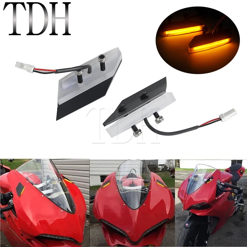LED Mirrors Block Off Turn Signal Light Front Amber Indicator Blinker Lights Plug And Play Lamp for Ducati Panigale 959 1299
