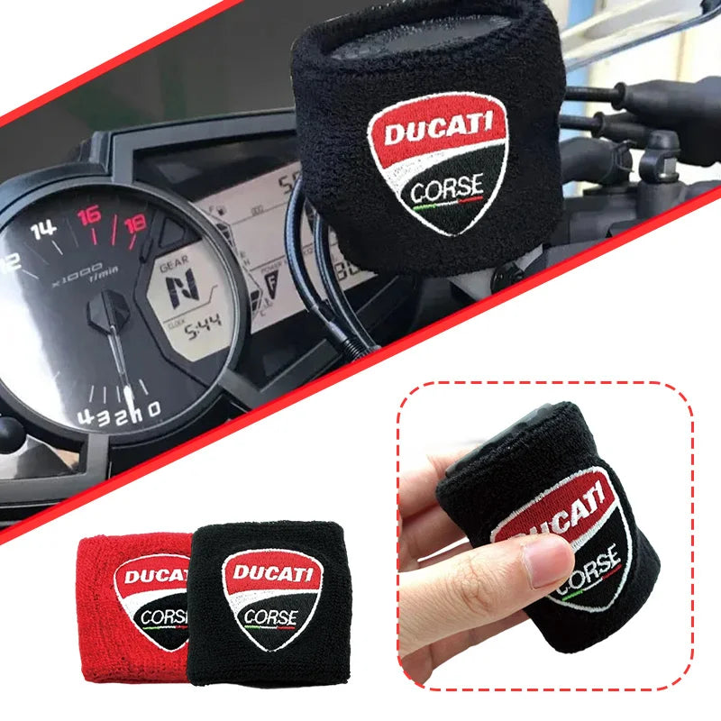 for Motorcycle Embroidery Front Fluid Oil Brake Reservoir Sock Cover Ducati Monster Panigale Diavel Superleggera V4 V2 Scrambler