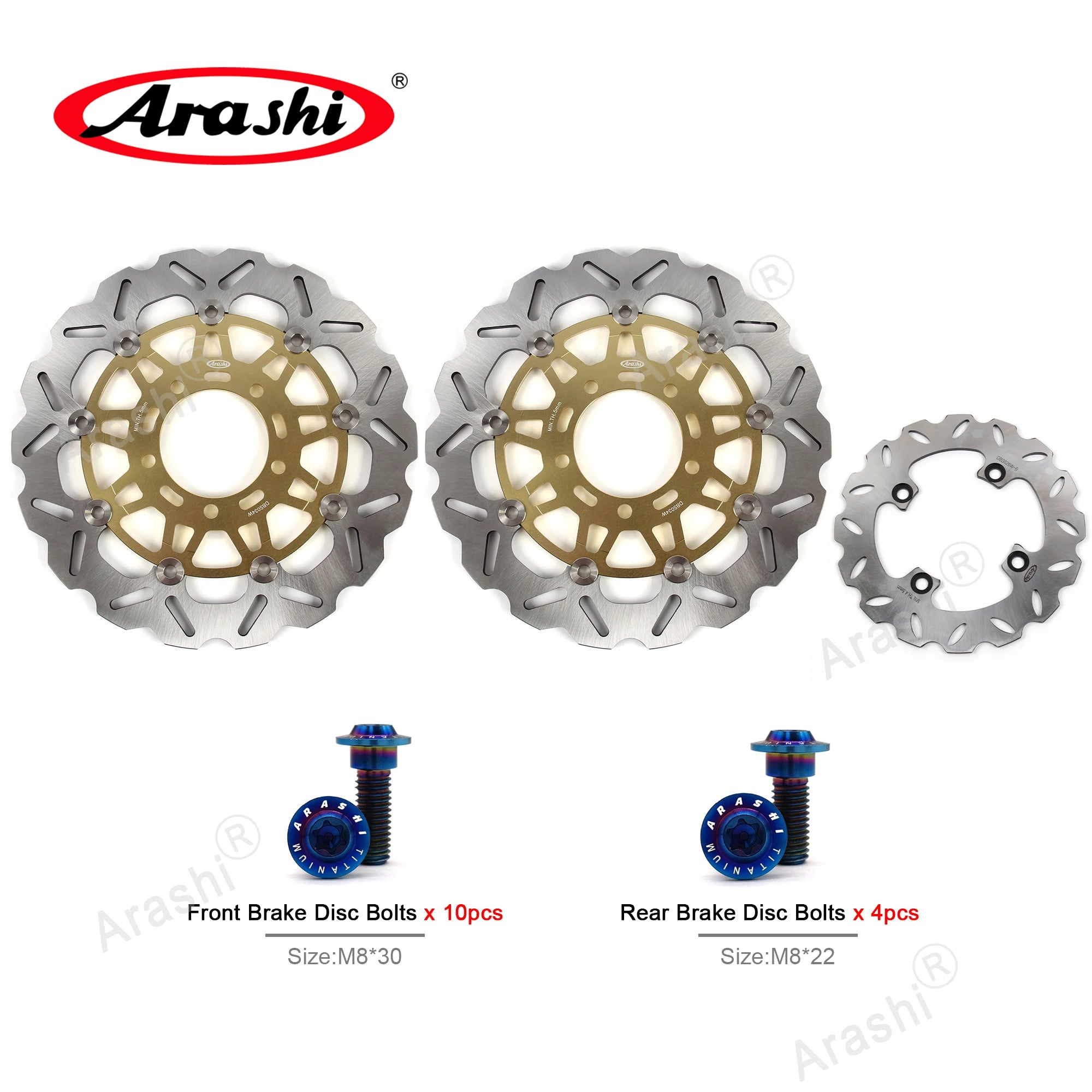 Arashi 1 Set For KAWASAKI ZX6R NINJA 600 2007 2008 2009 2010 2011 2012 2013 2014 2015 CNC Front Rear Brake Disc Rotors ZX-6R