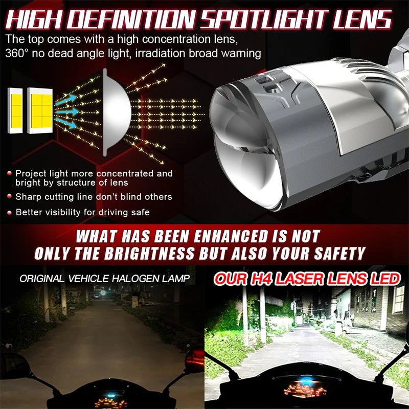 6200W H4 Bi LED Mini Projector Lens 7200000LM Bright Car Headlight CANBUS H4 Led CSP High Low Beam 12V Auto Motorcycle Mini Lens