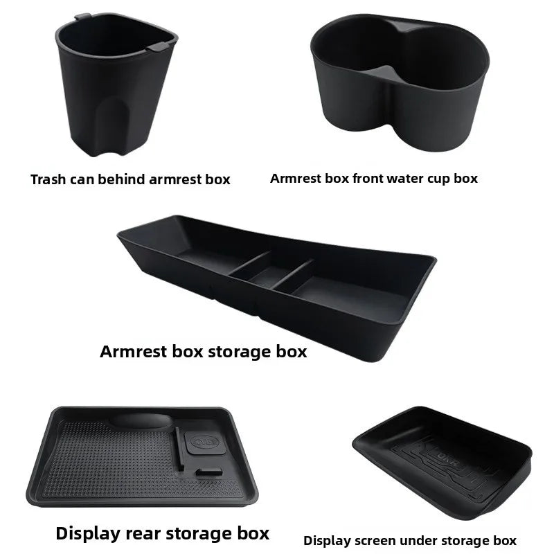 Center Console Storage Box for BYD Dolphin 2023-2025, TPE Anti-Slip Organizer Tray Set, Custom Fit Armrest & Rear Cup Holder,