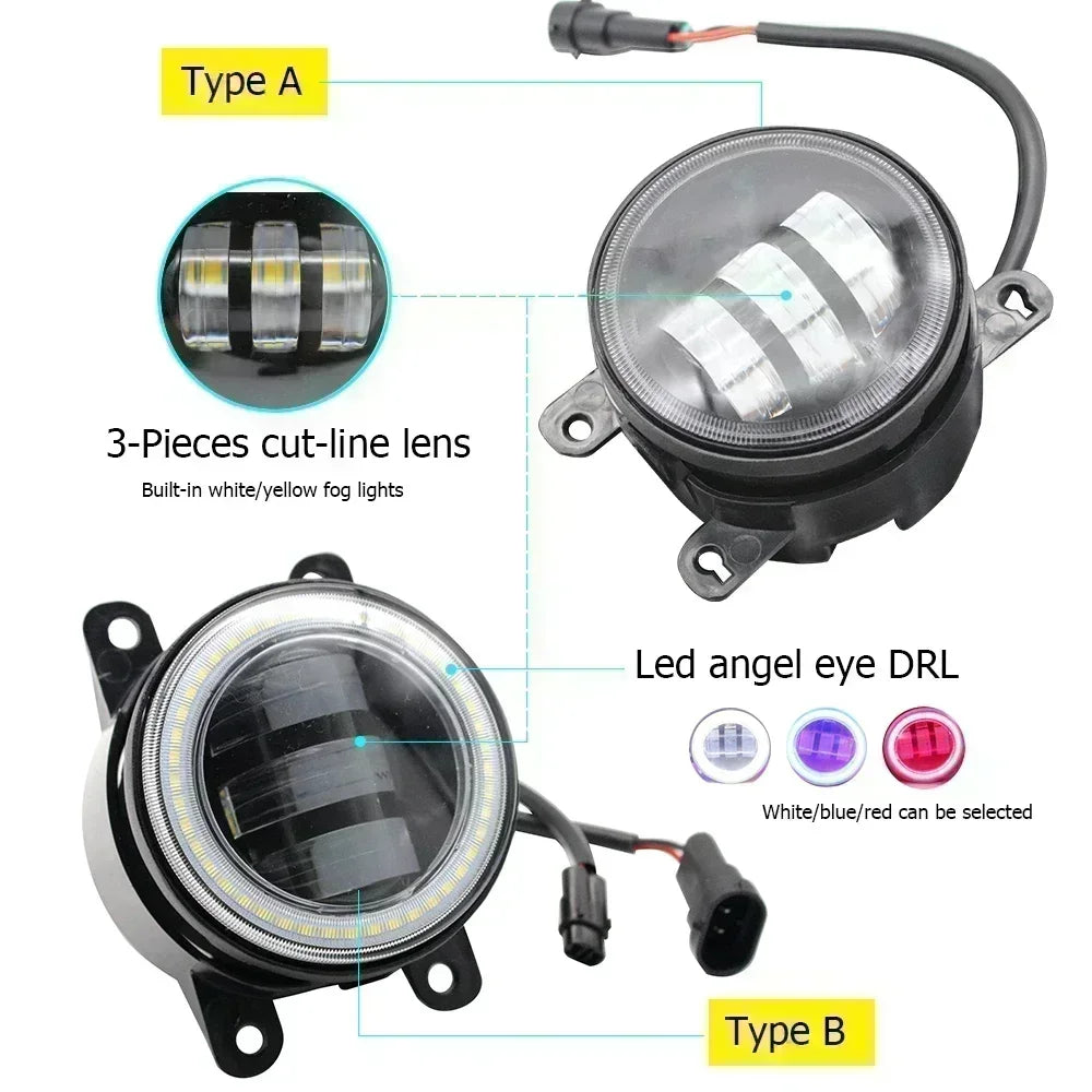 Two-Color Led Fog Lights Angel Eyes Day Light High Power 40W For Nissan Pathfinder MK4 R52 Facelift 2017 2018 2019 2020