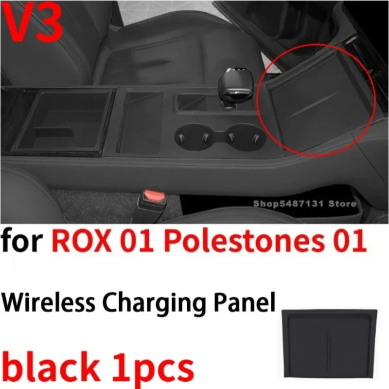 Center Control Storage Box Wireless Charging Panel Armrest Water Cup Storage Box for ROX 01 Polestones 01 Accessories 2023-2025