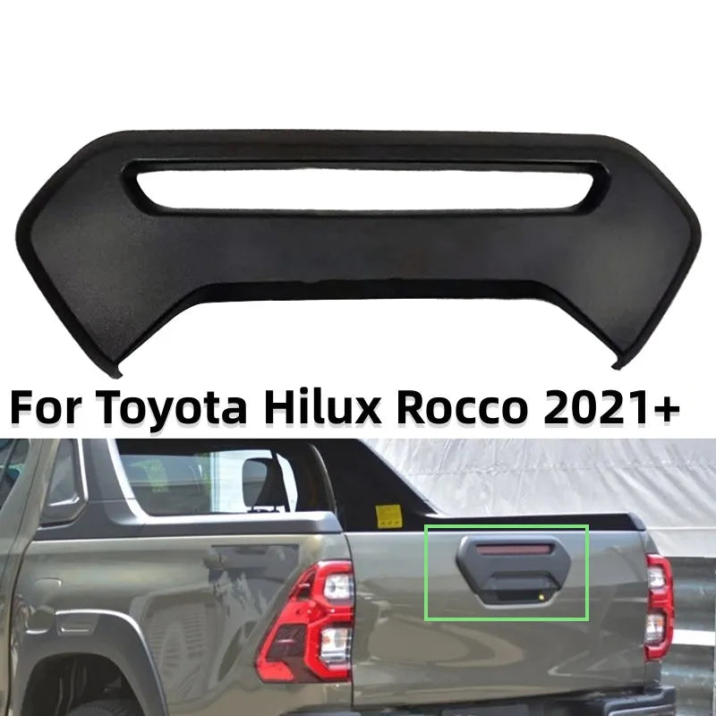 1Pcs Car Tail Gate Brake Light Cover Matte Black Tailgate Plate Cover Rear Door Cover Handle For Toyota Hilux Rocco 2021+