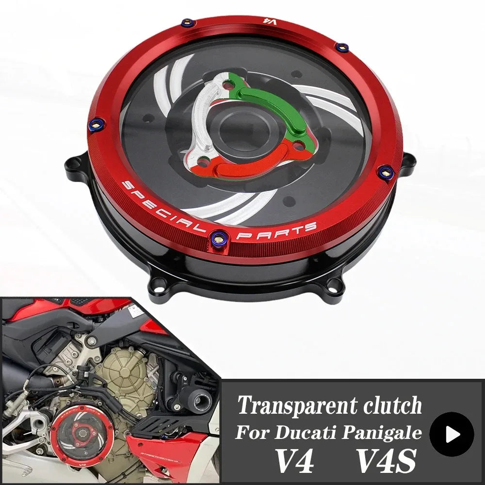 For DUCATI Panigale V4 1100 2018-2023 V4S 18-23 Clutch Transparent Engine Side Protection Cover Refitted Aluminum