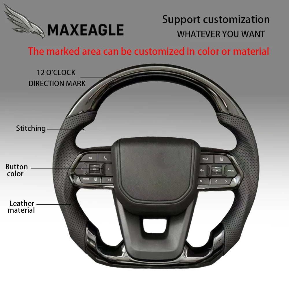 MAXEAGLE For Toyota GT86 Fortuner FJ Cruiser Hiace Land Cruiser LC70/76/79 Crown Alphard Vellfire Hilux Leather Carbon Steering