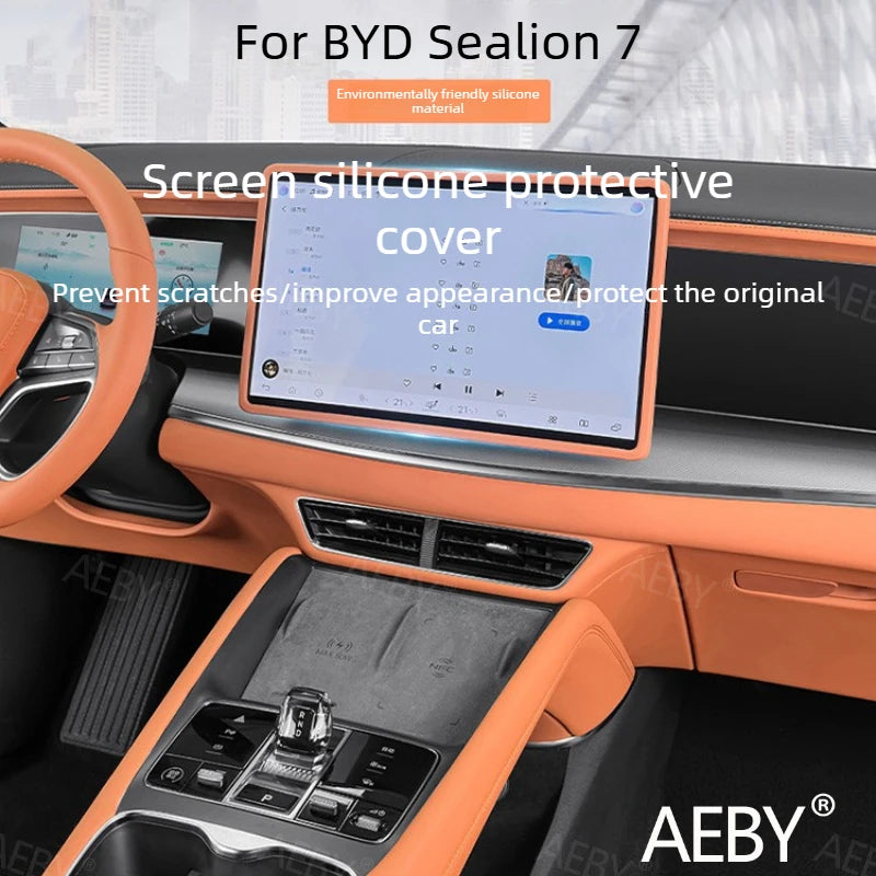 For BYD Sealion 7 2024 Dashboard Screen Bezel Cover,Silicone Shockproof Case,Interior Car Accessories,Original Silicone Bezel