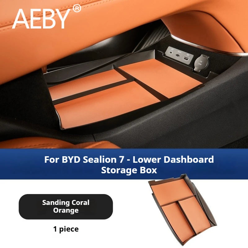 AEBY For BYD Sealion 7 2024 Center Console Organizer Waterproof Anti-Slip Central Lower Layer Storage Tray Interior Accessories