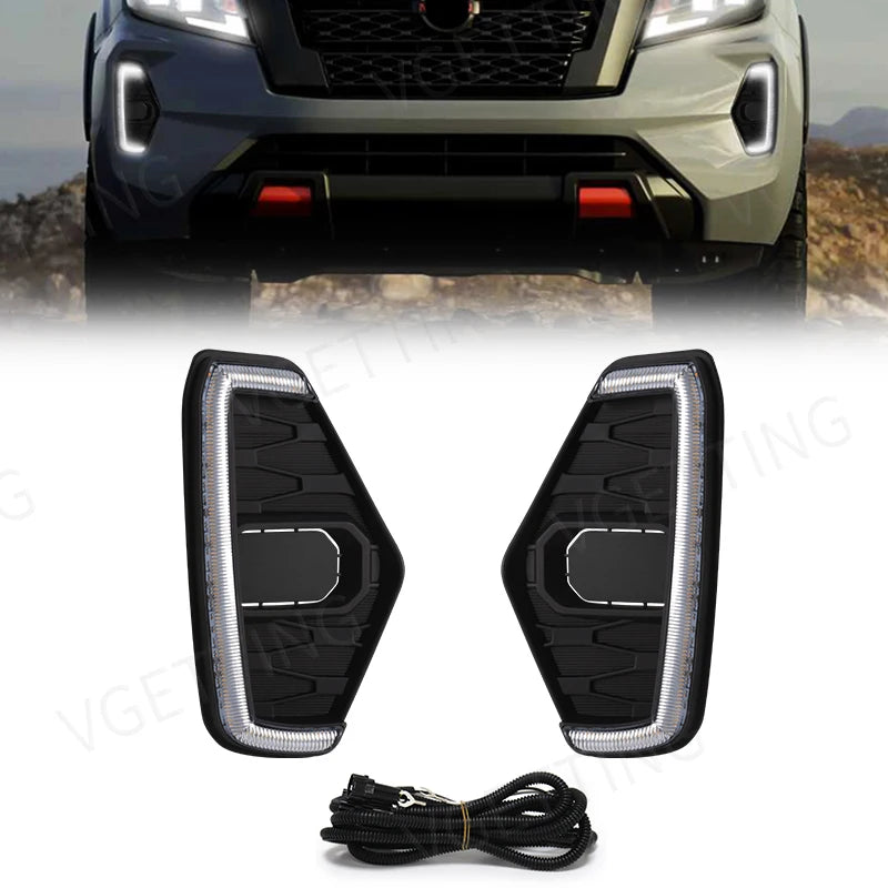 DRL Led Daytime Running Driving Fog Lamp Light Fit For Nissan Navara NP300 Frontier 2020 2021 Waterproof Turn Signal Yellow