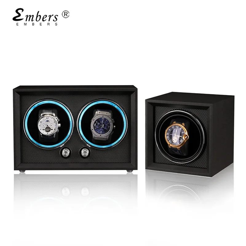 2026 Embers Black Wood Grain Watch Winder 1 2 4 Slots Wooden Shaker Automatic Storage Case Mabuchi Motor for Rolex Omega Mido
