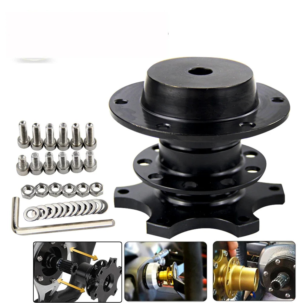 Universal 6 Hole Design Steering Wheel Hub Adapter Quick Release Boss Kit for Auto Modification，Connection Base Quick Release
